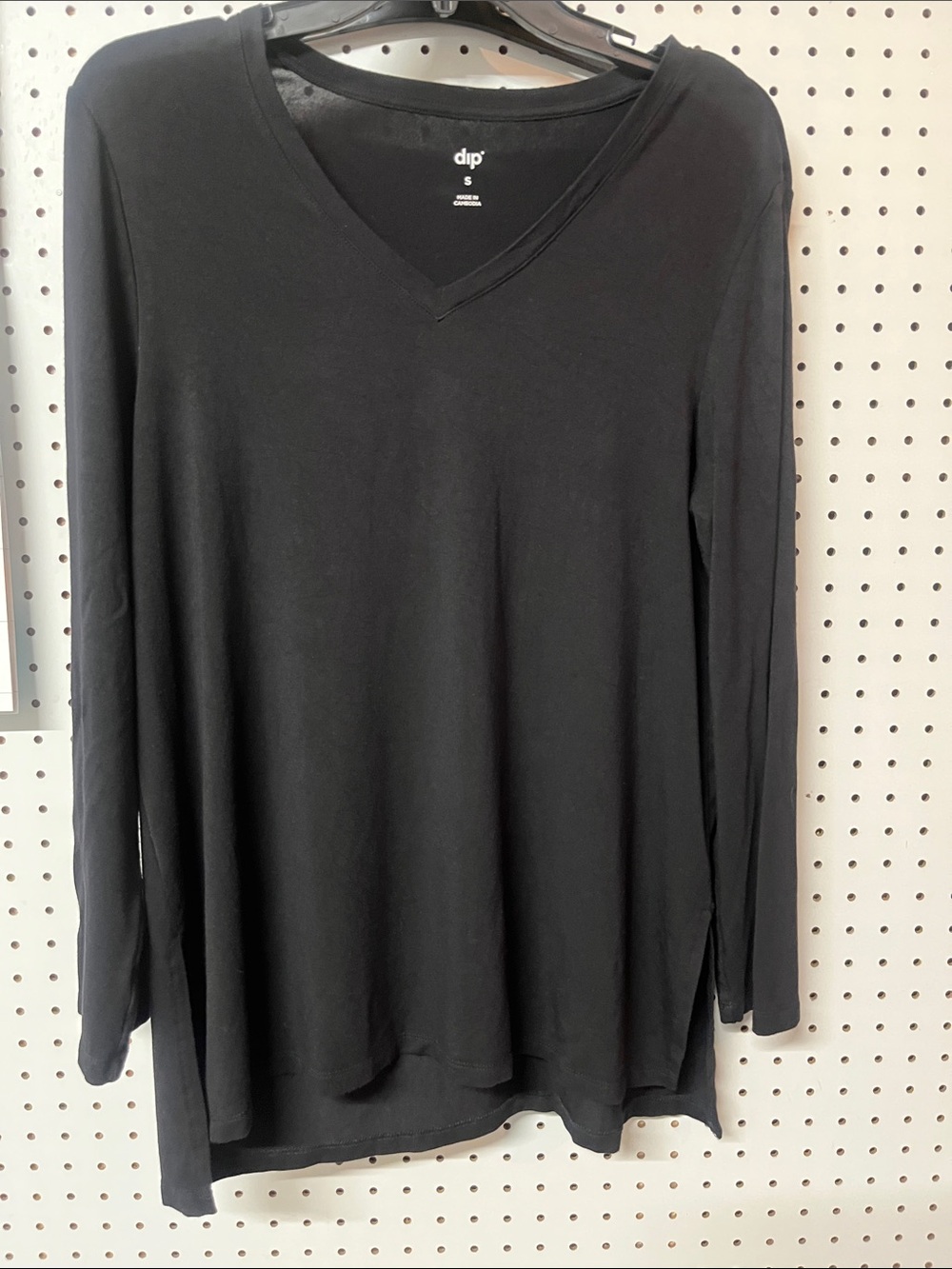 dip Black V-Neck Long Sleeve Tee - Lightweight Relaxed Fit